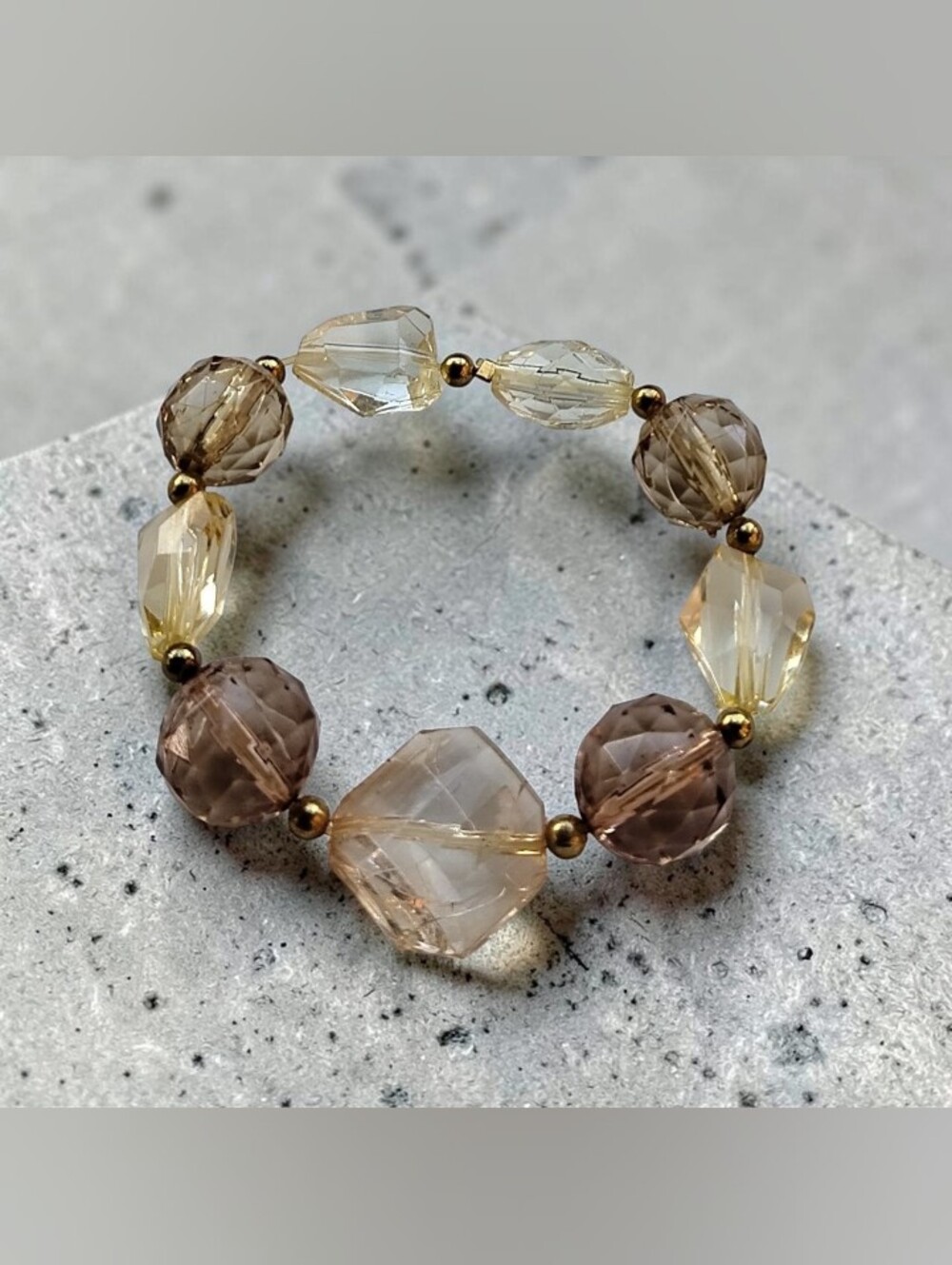 Smoky Quartz & Champagne Crystal Stretch Bracelet - Unbranded